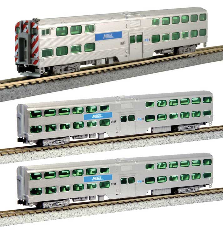 KAT1068703S Gallery Bi-Level Commuter Train 3-Car Set with Sound Cab Car - Ready to Run N Scale