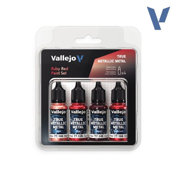 VLJ77254 18 ml True Metallic Metal Paint Set, Ruby Red - Pack of 4