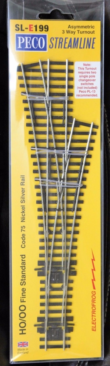 PCOSL-E199 HO Scale Code 75 Medium Radius Asymmetric 3-Way Turnout Track