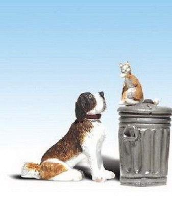WOO2524 G Dog with Cat On Trashcan