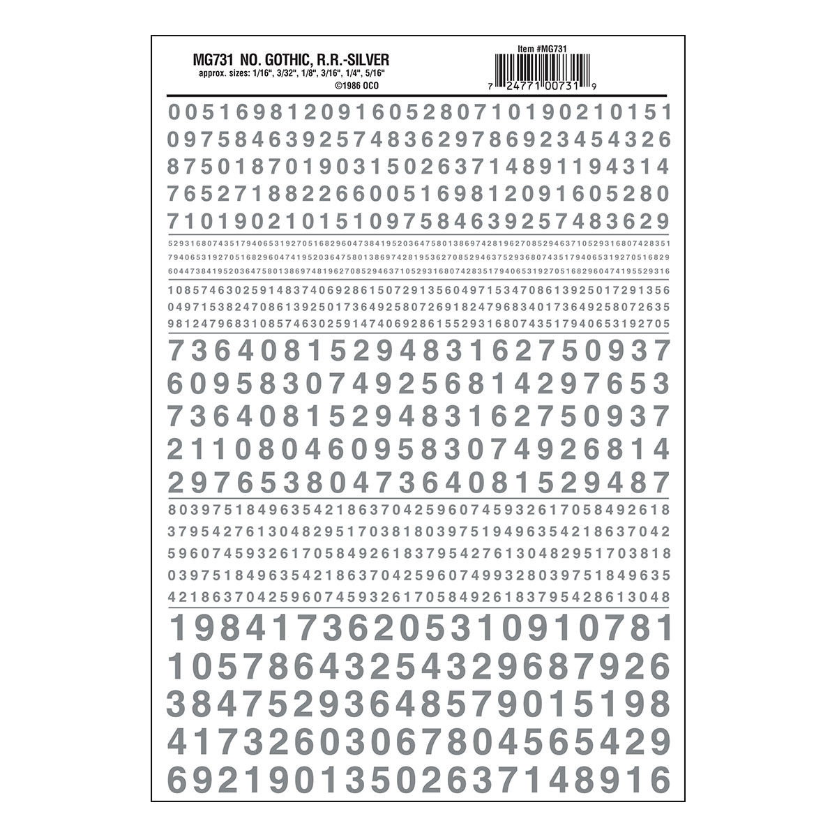 WOO731 Numbers Gothic RR Silver