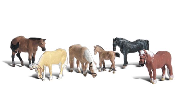 WOO1862 Farm Horses - HO Scale, 6 Piece