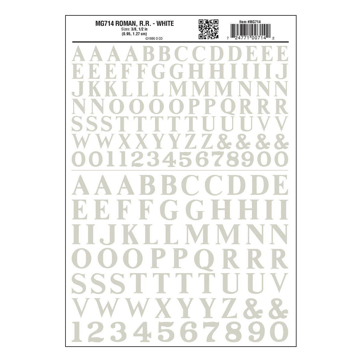 WOO714 0.37 - 0.50 in. Roman R.r. White Decal