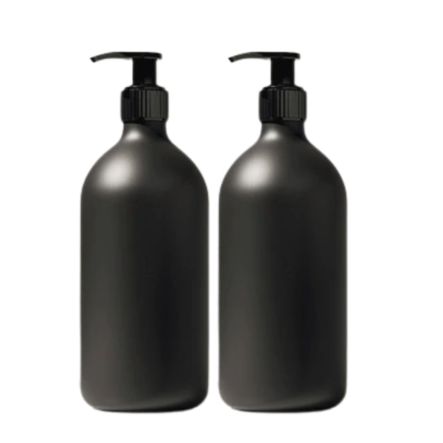 BOTTLE-SOAP-2 16 oz Empty HDPE Plastic Dish & Hand Soap Dispenser Set - Black - 2 Piece