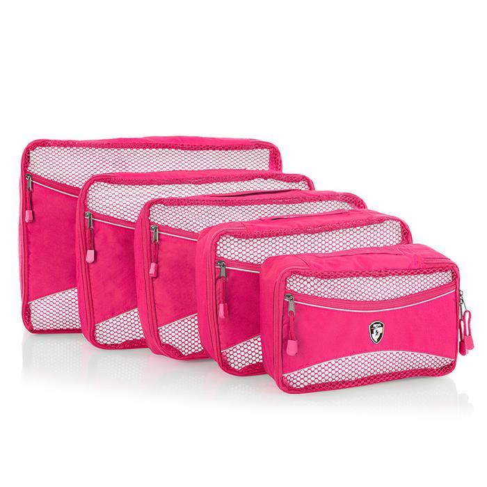 Picture of Heys 30109-0008-00 Ecotex Packing Cube Set with Front Zippered Pocket, Fuchsia - 5 Piece