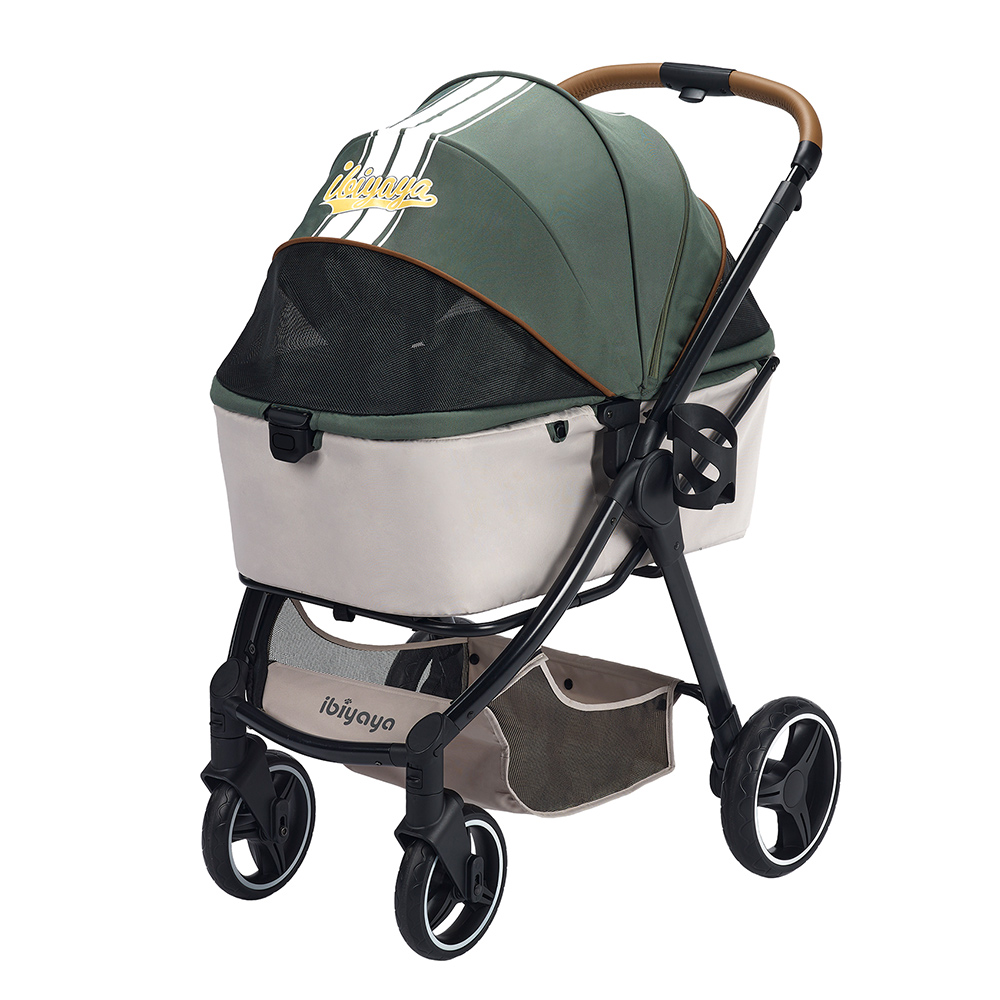 Picture of Ibiyaya FS2102-GN Retro Luxe 4-Wheel Luxury Dog-Cat Stroller with Two Openings&#44; Foldable Pet Pram&#44; Soft Sage - Medium