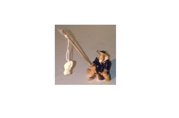 e3287 Miniature Ceramic Glazed Fisherman Figurine, Blue - Small - 1.25 in.