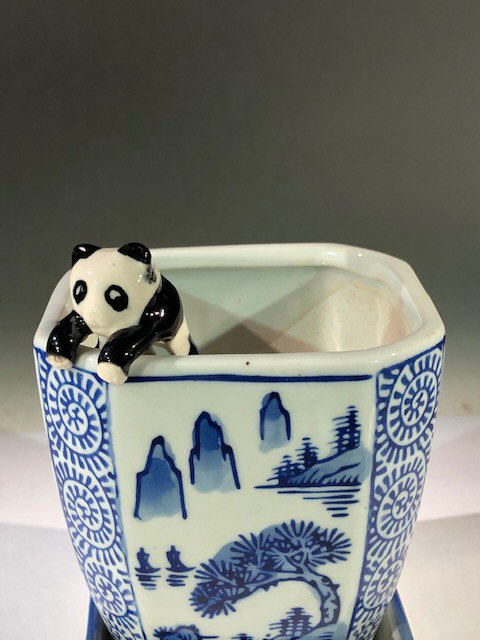 e3438 Miniature Ceramic Figurine Panda Pot-Hanger - 1 in.