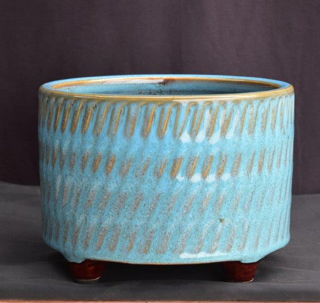 J17 Round Speckled Blue Ceramic Bonsai Pot - 7 x 5 in.
