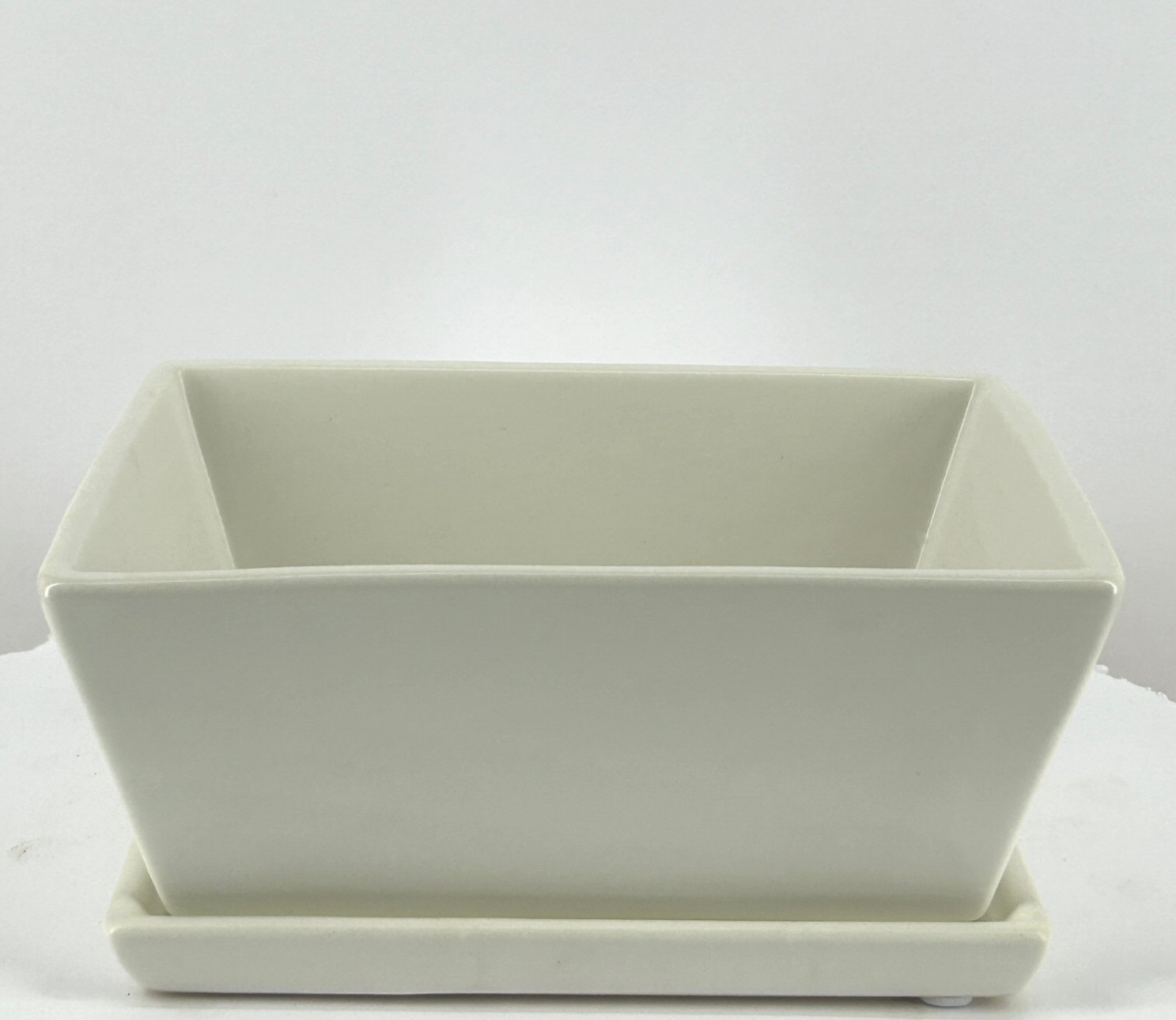 L334 Matte White Rectangle Bonsai Pot with Humidity & Drip Tray