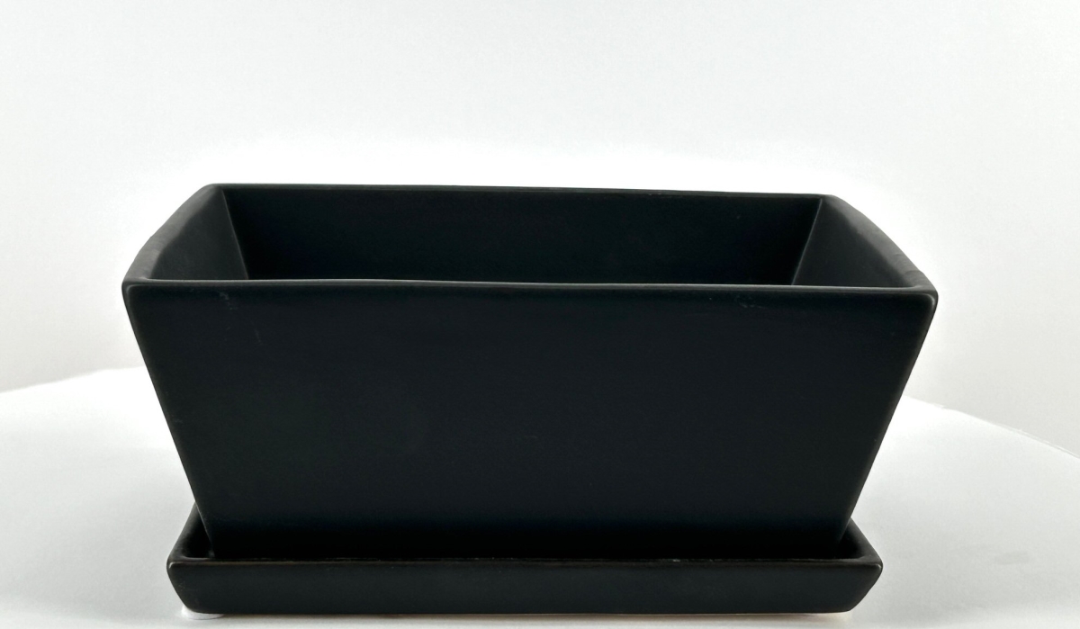 L335 Matte Black Rectangle Bonsai Pot with Humidity & Drip Tray