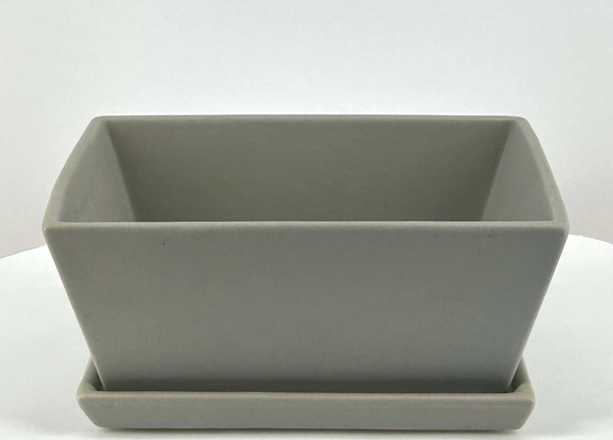 L336 Matte Gray Rectangle Bonsai Pot with Humidity & Drip Tray