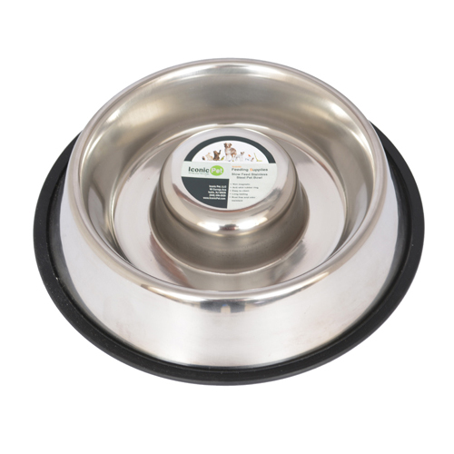 Picture of Iconic Pet 92007 24 oz Slow Feed Stainless Steel Pet Bowl for Dog or Cat - Medium