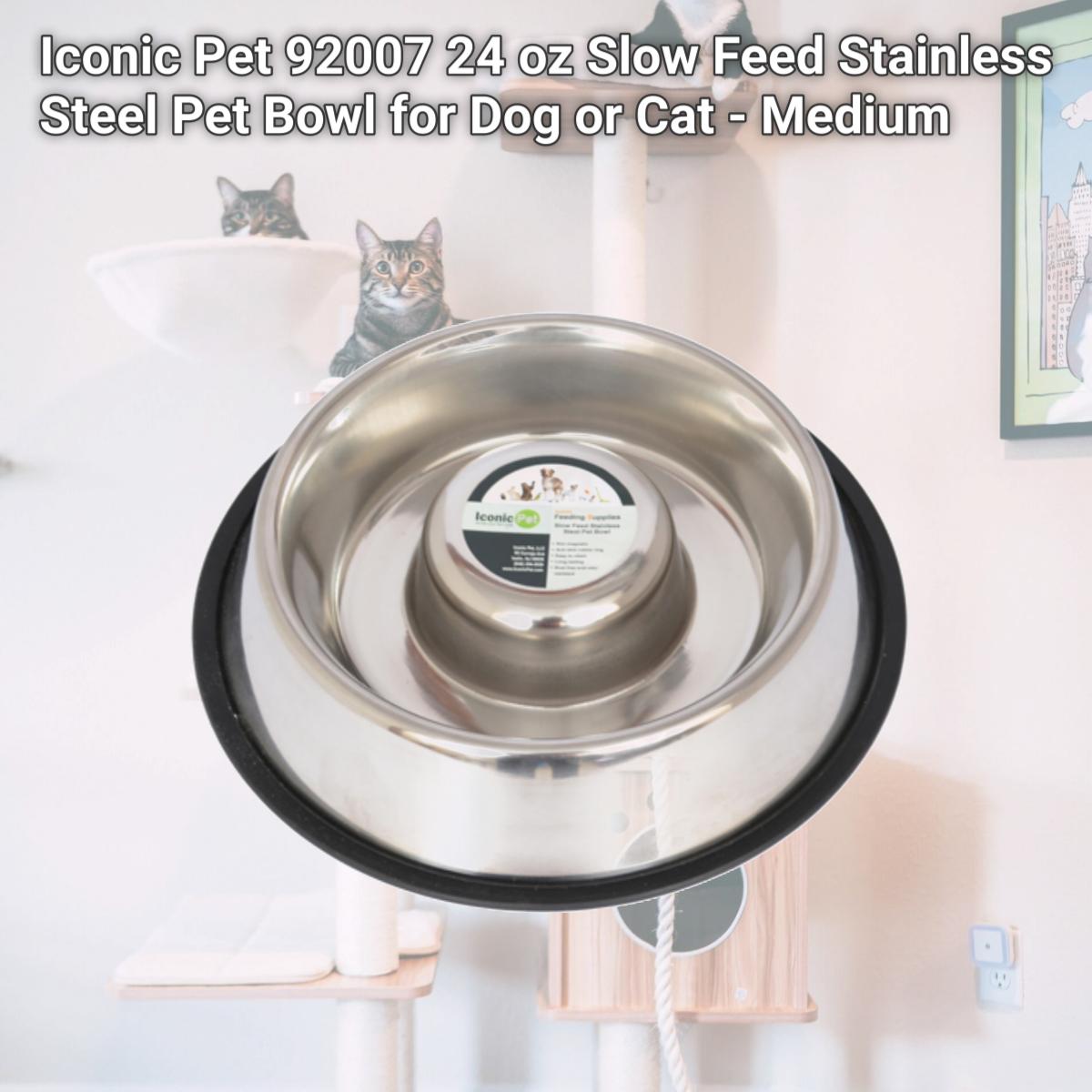 Picture of Iconic Pet 92007 24 oz Slow Feed Stainless Steel Pet Bowl for Dog or Cat - Medium