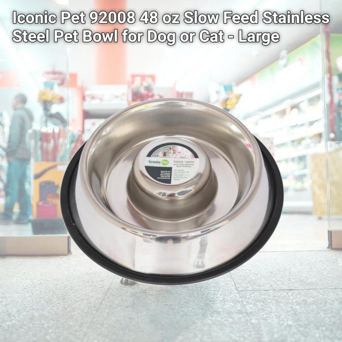 Picture of Iconic Pet 92008 48 oz Slow Feed Stainless Steel Pet Bowl for Dog or Cat - Large