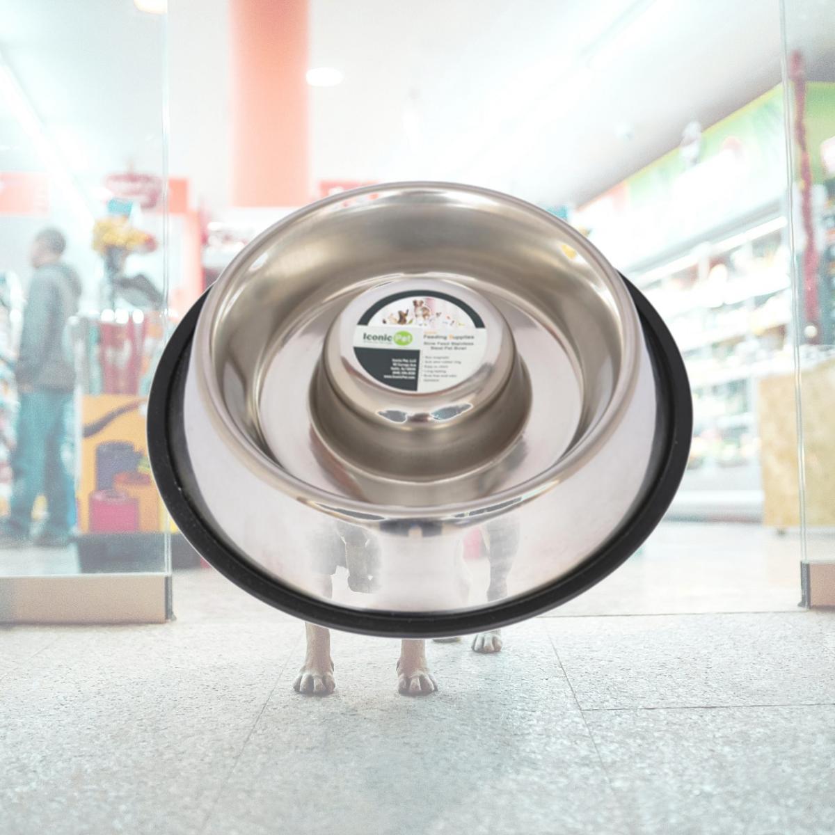 Picture of Iconic Pet 92008 48 oz Slow Feed Stainless Steel Pet Bowl for Dog or Cat - Large