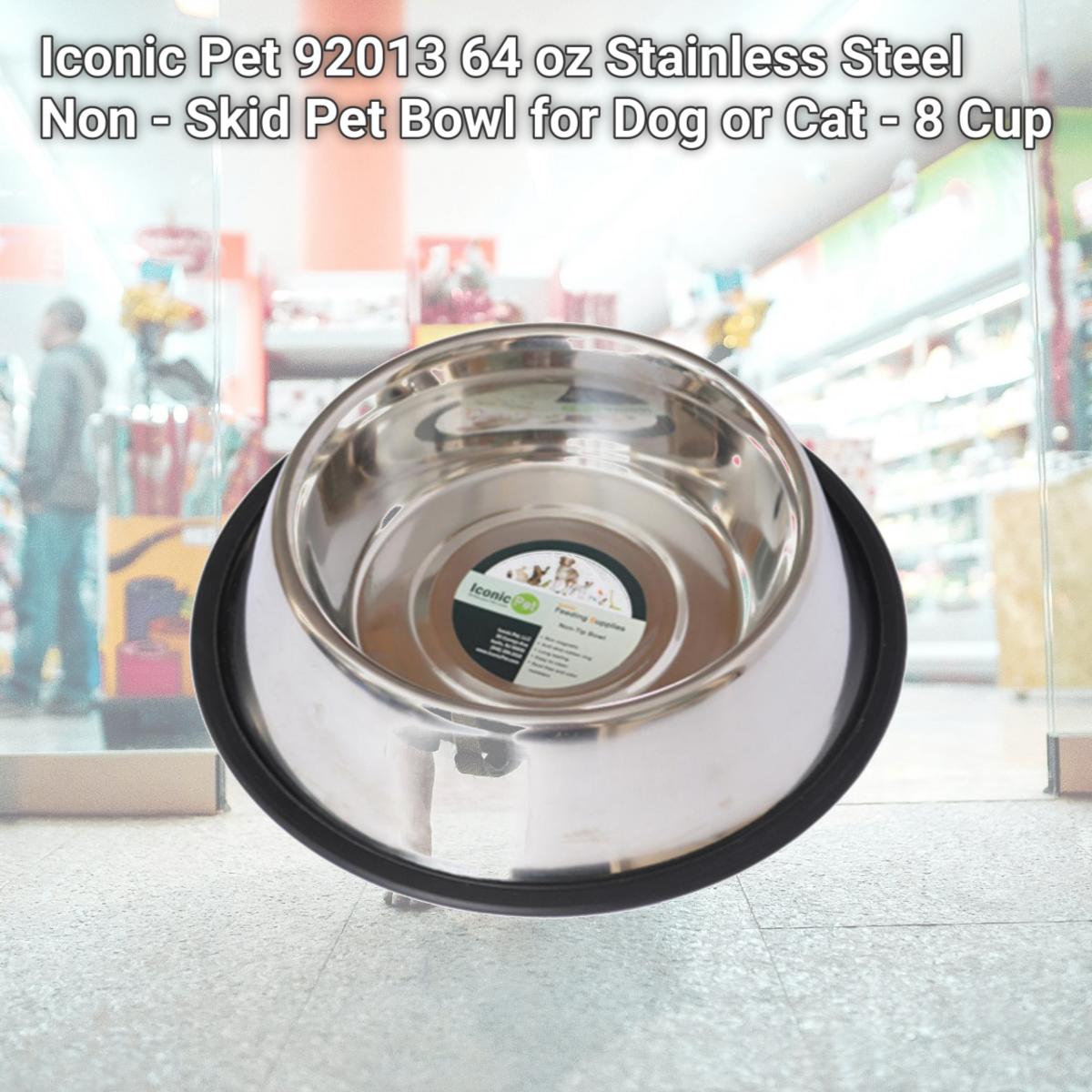 Picture of Iconic Pet 92013 64 oz Stainless Steel Non - Skid Pet Bowl for Dog or Cat - 8 Cup