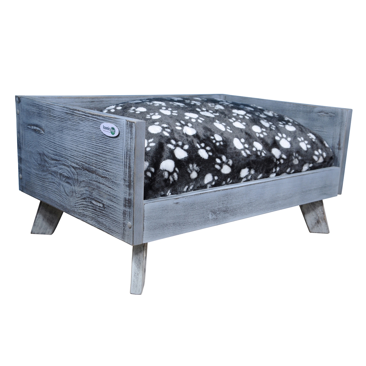 Picture of Iconic Pet 52042 Sassy Paws Raised Wooden Pet Bed with Removable Cushion&#44; Antique Gray - Small