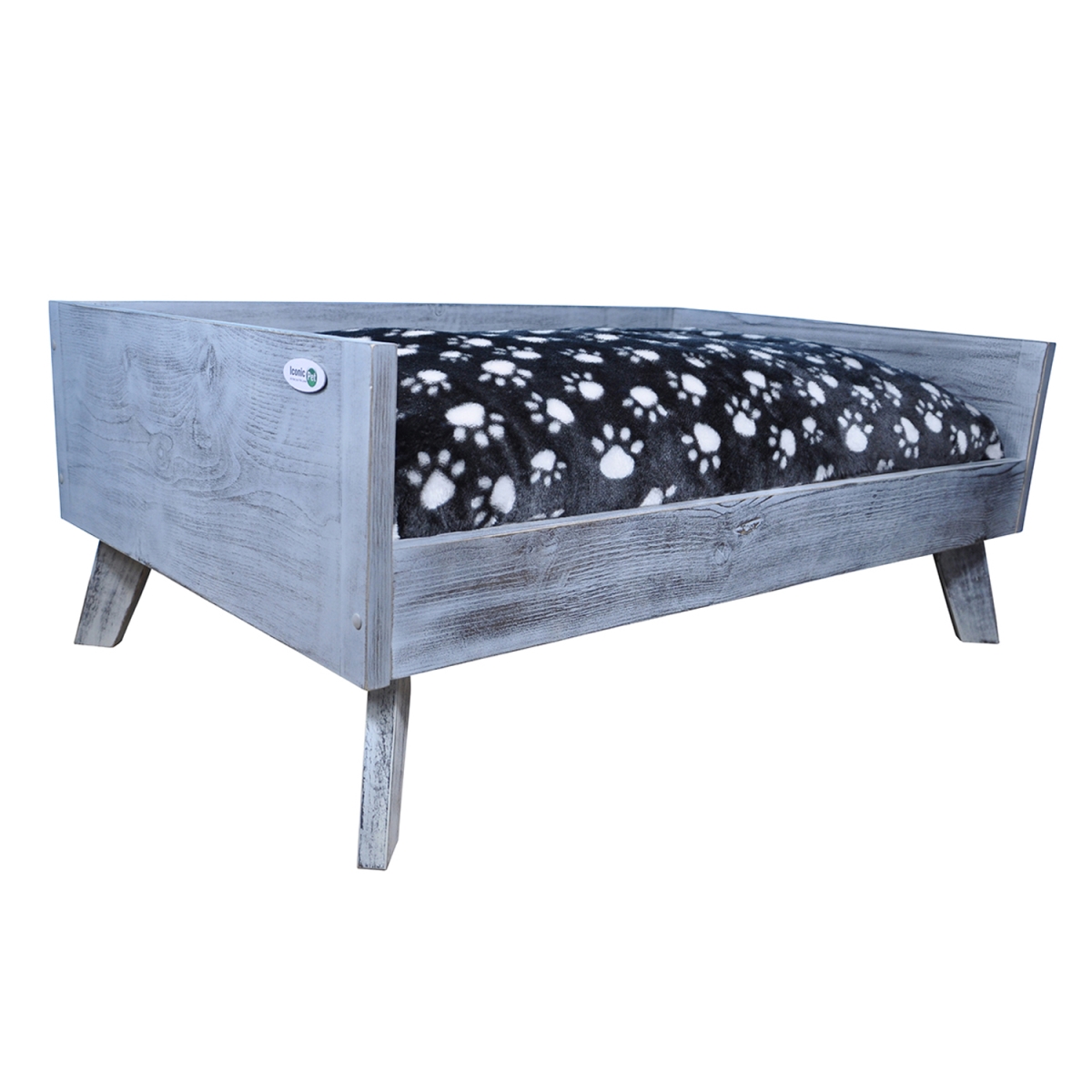 Picture of Iconic Pet 52043 Sassy Paws Raised Wooden Pet Bed with Removable Cushion&#44; Antique Gray - Medium
