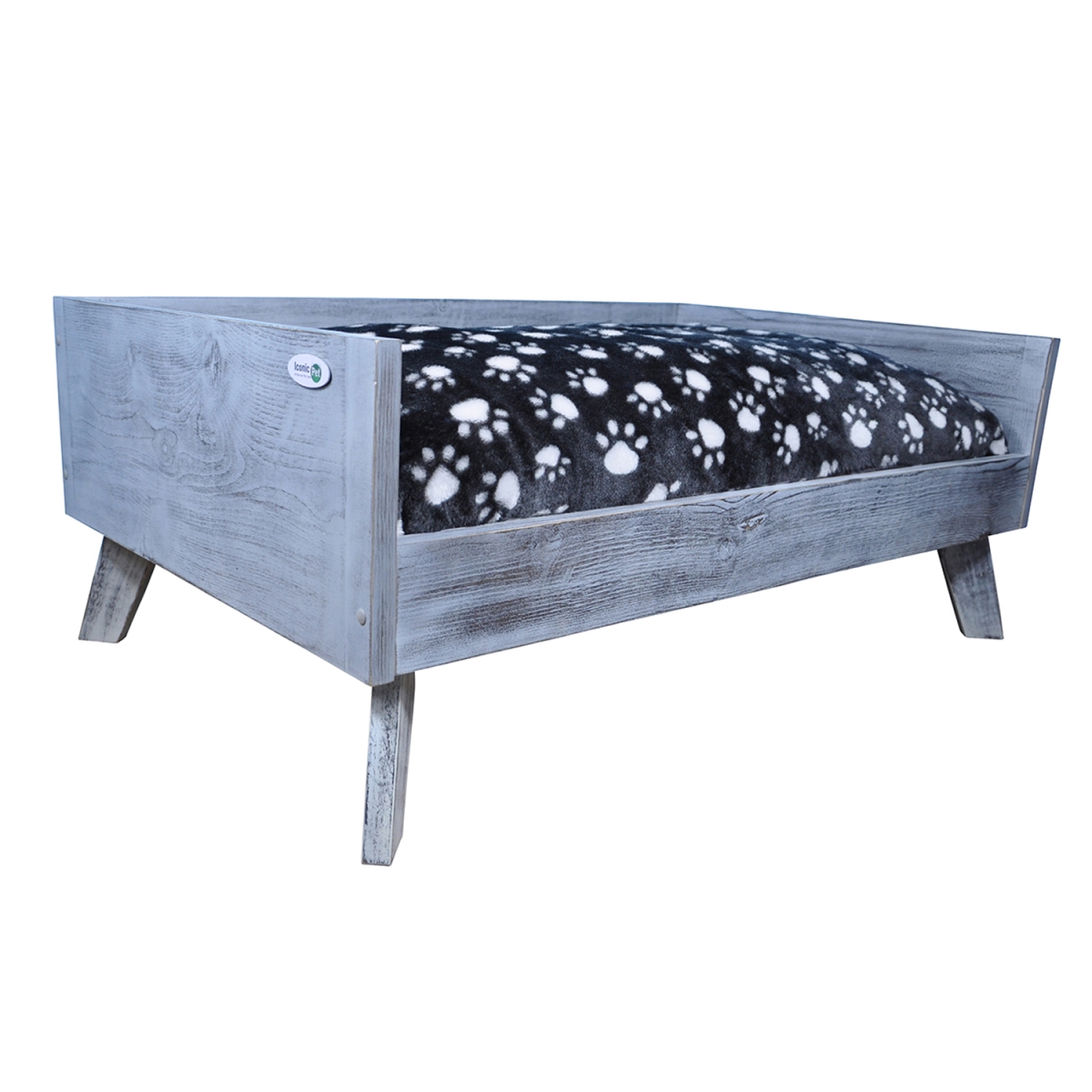 Picture of Iconic Pet 52044 Sassy Paws Raised Wooden Pet Bed with Removable Cushion&#44; Antique Gray - Large