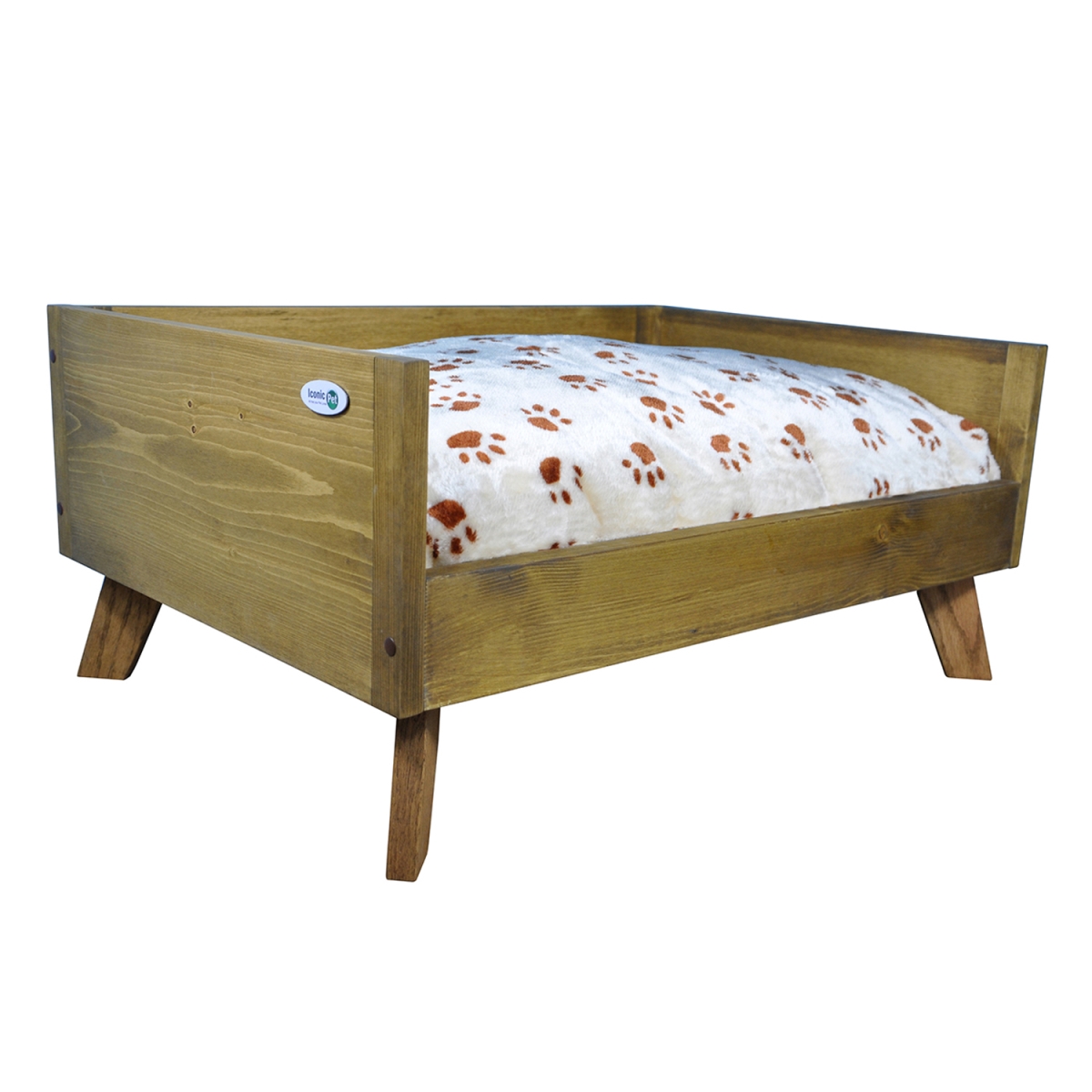 Picture of Iconic Pet 52045 Sassy Paws Raised Wooden Pet Bed with Removable Cushion&#44; Rustic Brown - Small