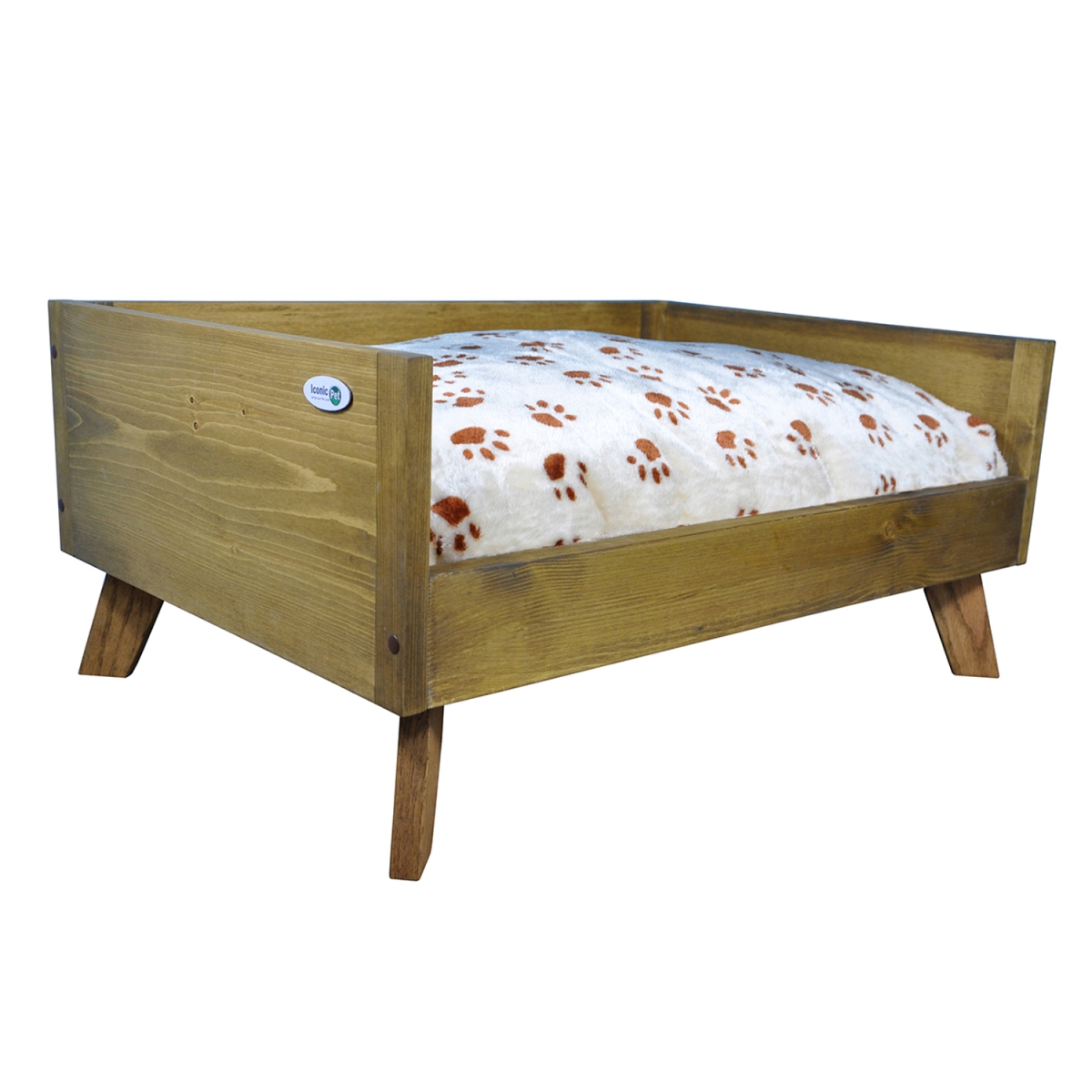 Picture of Iconic Pet 52046 Sassy Paws Raised Wooden Pet Bed with Removable Cushion&#44; Rustic Brown - Medium