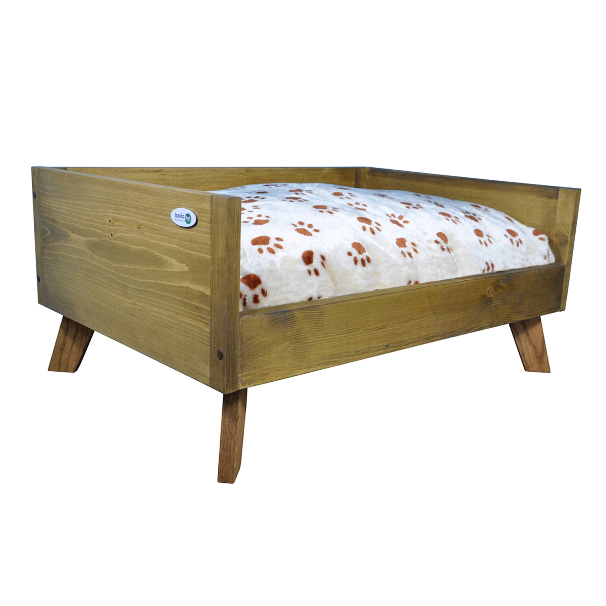 Picture of Iconic Pet 52047 Sassy Paws Raised Wooden Pet Bed with Removable Cushion&#44; Rustic Brown - Large