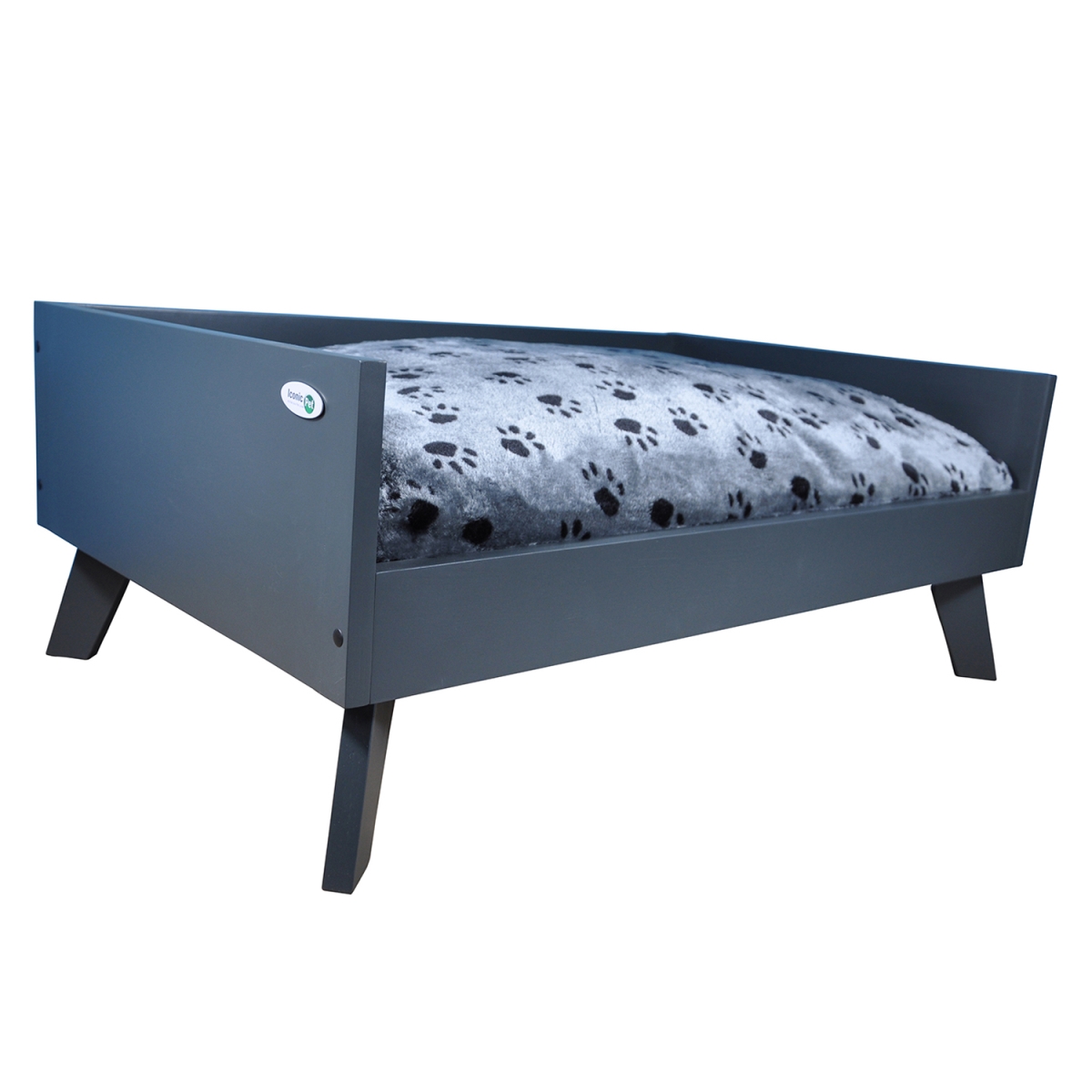 Picture of Iconic Pet 52049 Sassy Paws Raised Wooden Pet Bed with Removable Cushion&#44; Charcoal Gray - Medium
