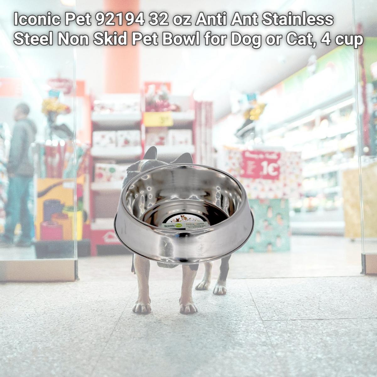 Picture of Iconic Pet 92194 32 oz Anti Ant Stainless Steel Non Skid Pet Bowl for Dog or Cat, 4 cup