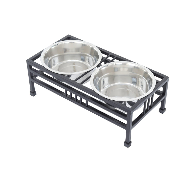 16 oz Elevated Rectangular Pet Double Diner with Stainless Steel Bowls for Dogs & Cats - Small -  Reincarnation, RE4337879