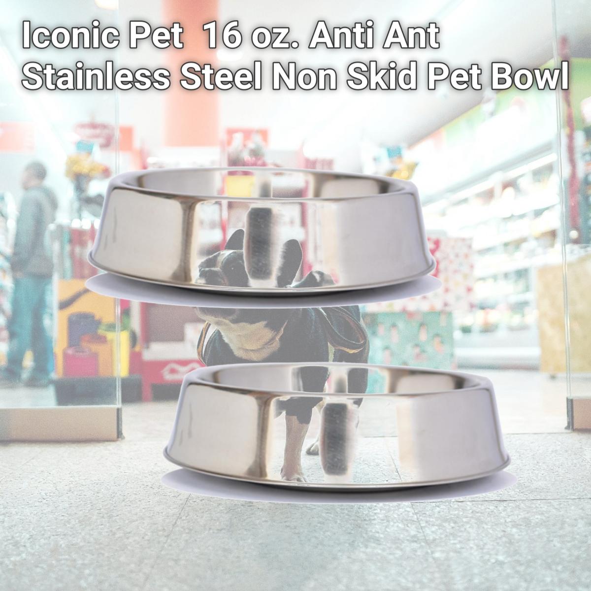 Picture of Iconic Pet 51434 16 oz. Anti Ant Stainless Steel Non Skid Pet Bowl