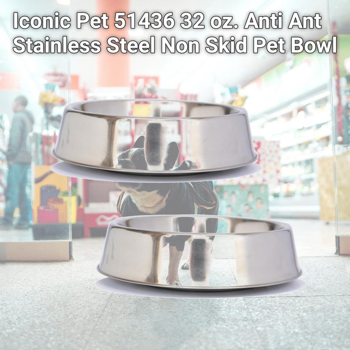 Picture of Iconic Pet 51436 32 oz. Anti Ant Stainless Steel Non Skid Pet Bowl