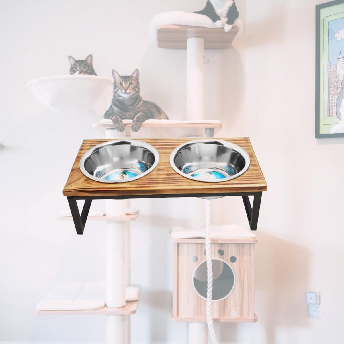 Picture of Indipets 90047 1 Pint Contemporary Wooden Elevated Feeded, Stainless Steel