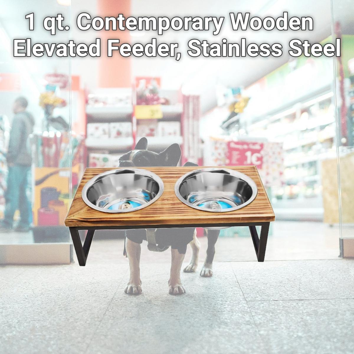 Picture of Indipets 90048 1 qt. Contemporary Wooden Elevated Feeder, Stainless Steel