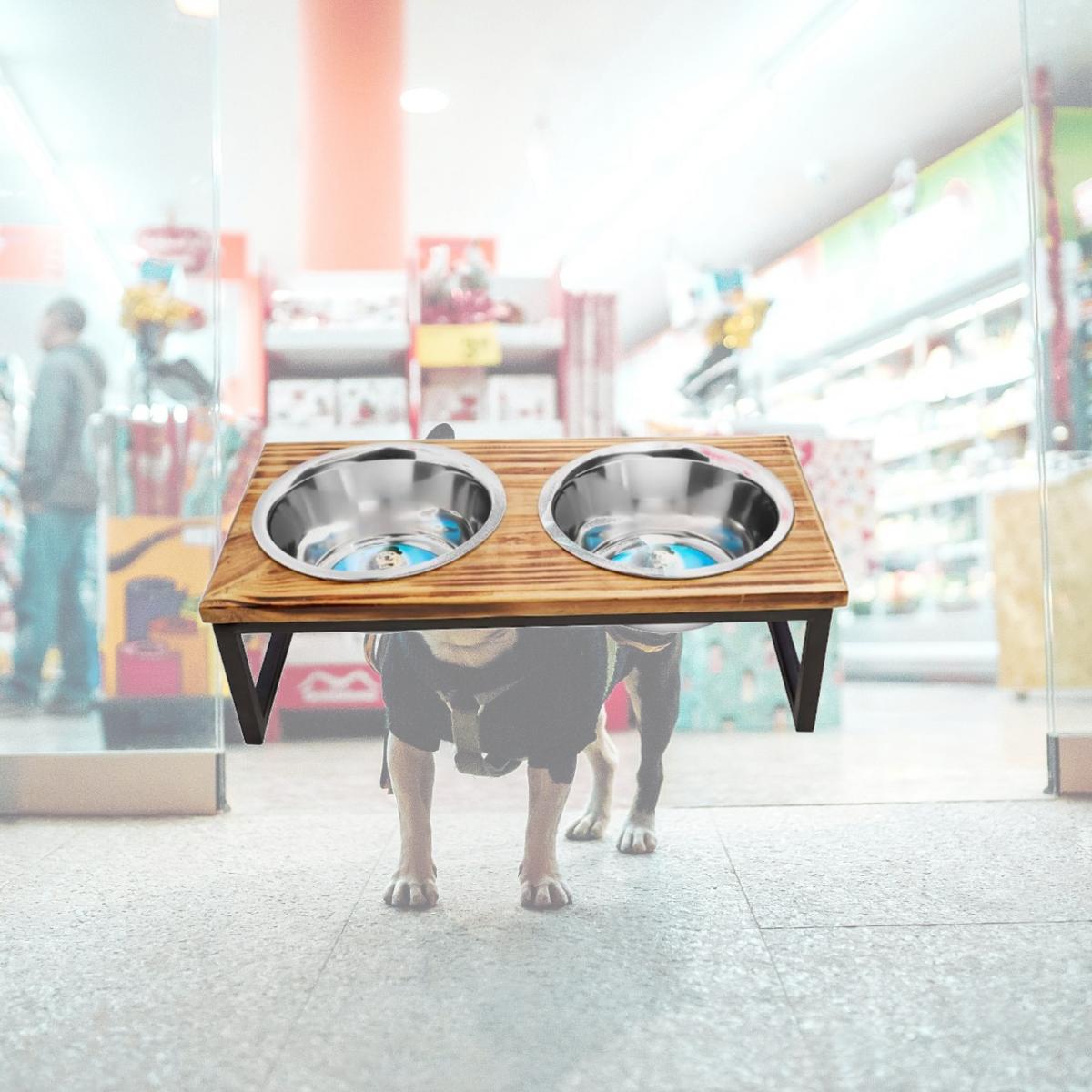 Picture of Indipets 90048 1 qt. Contemporary Wooden Elevated Feeder, Stainless Steel