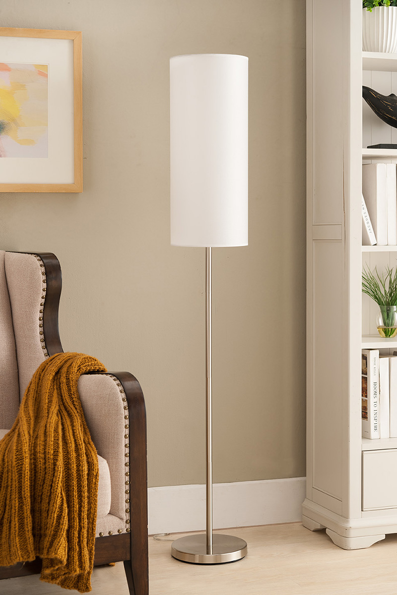 Floor Lamp - Brushed Nickel & White