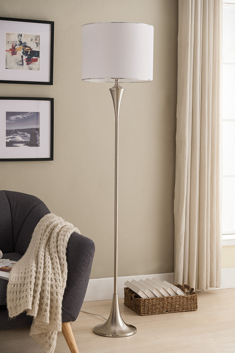 Floor Lamp - Brushed Nickel & White