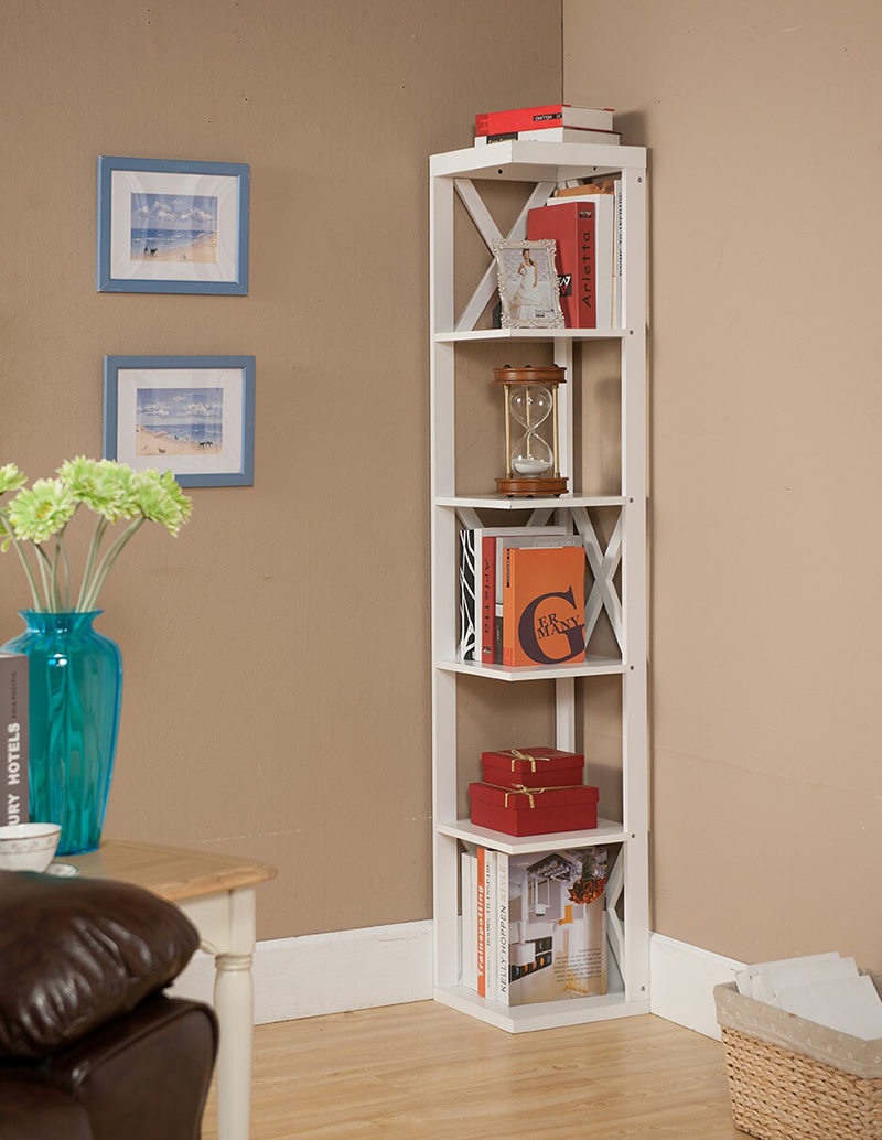 65 x 11 x 11 in. Corner Bookcase - White