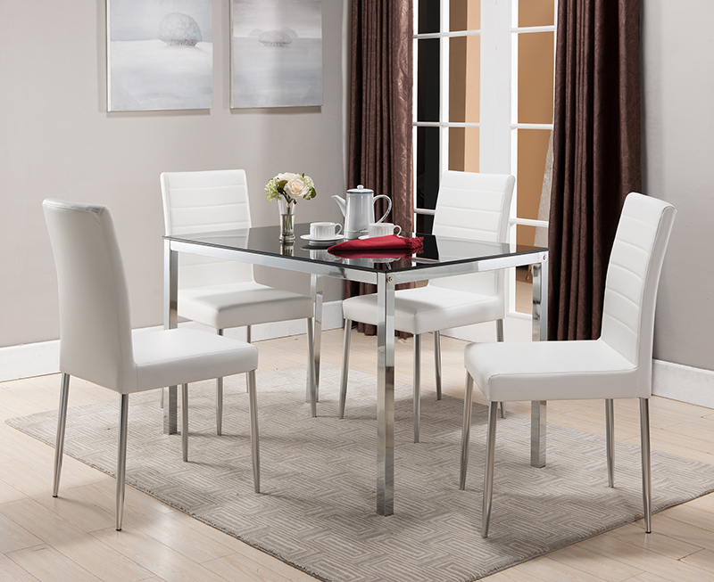 30 x 48 x 30 in. Dinette Table - Black Glass & White Chrome