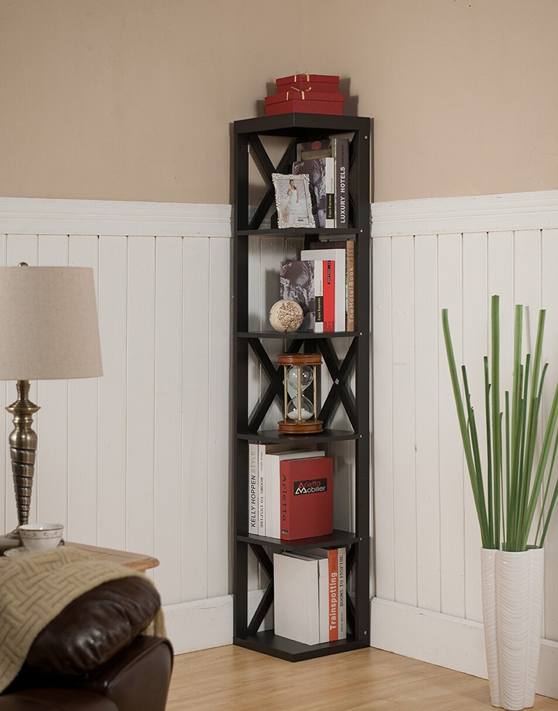 65 x 11 x 11 in. Corner Bookcase - Espresso