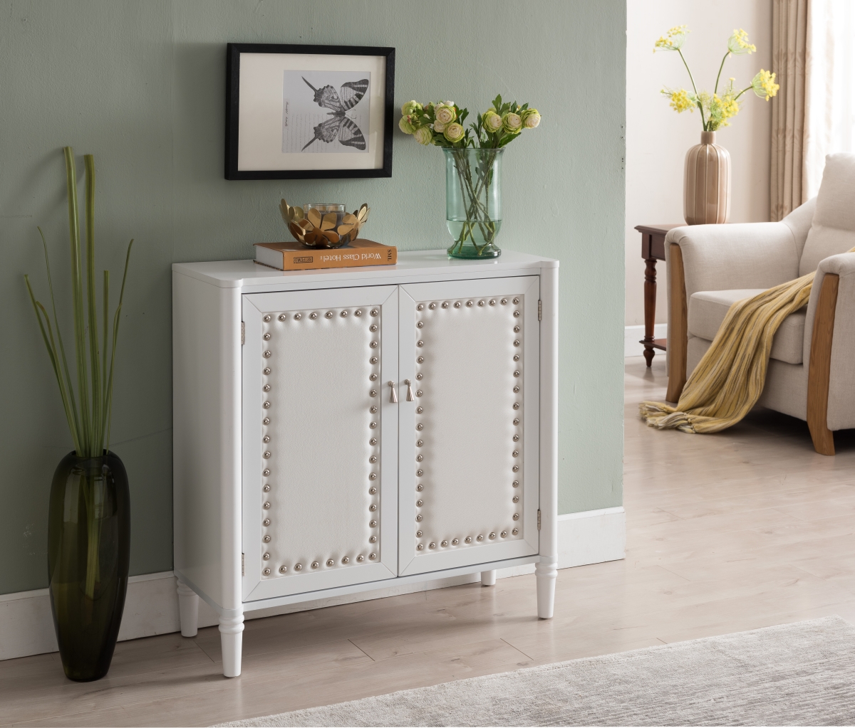 C1298 Faux Leather & Wood Console Table - White