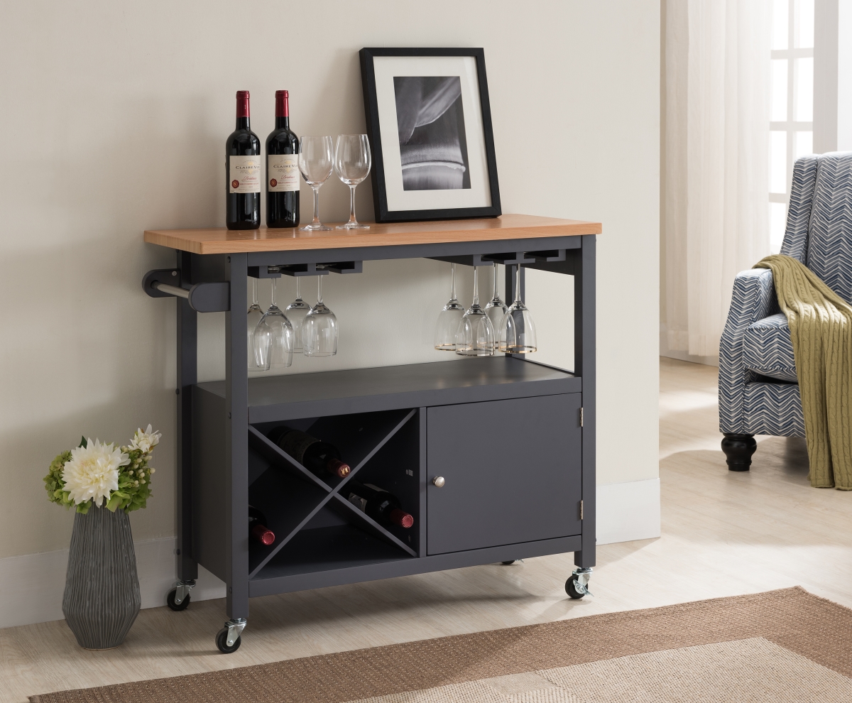 Solid Wood & Wood Veneer Kitchen Cart - Grey & Natural