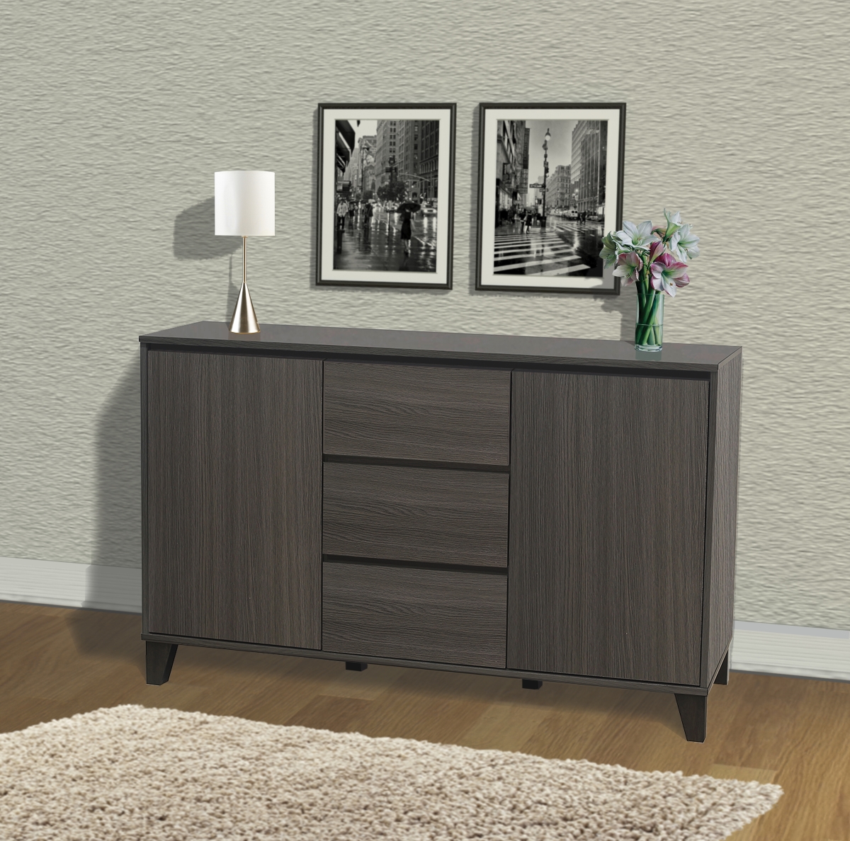 Console Table - Oak & Grey, 49 x 30 x 16 in.