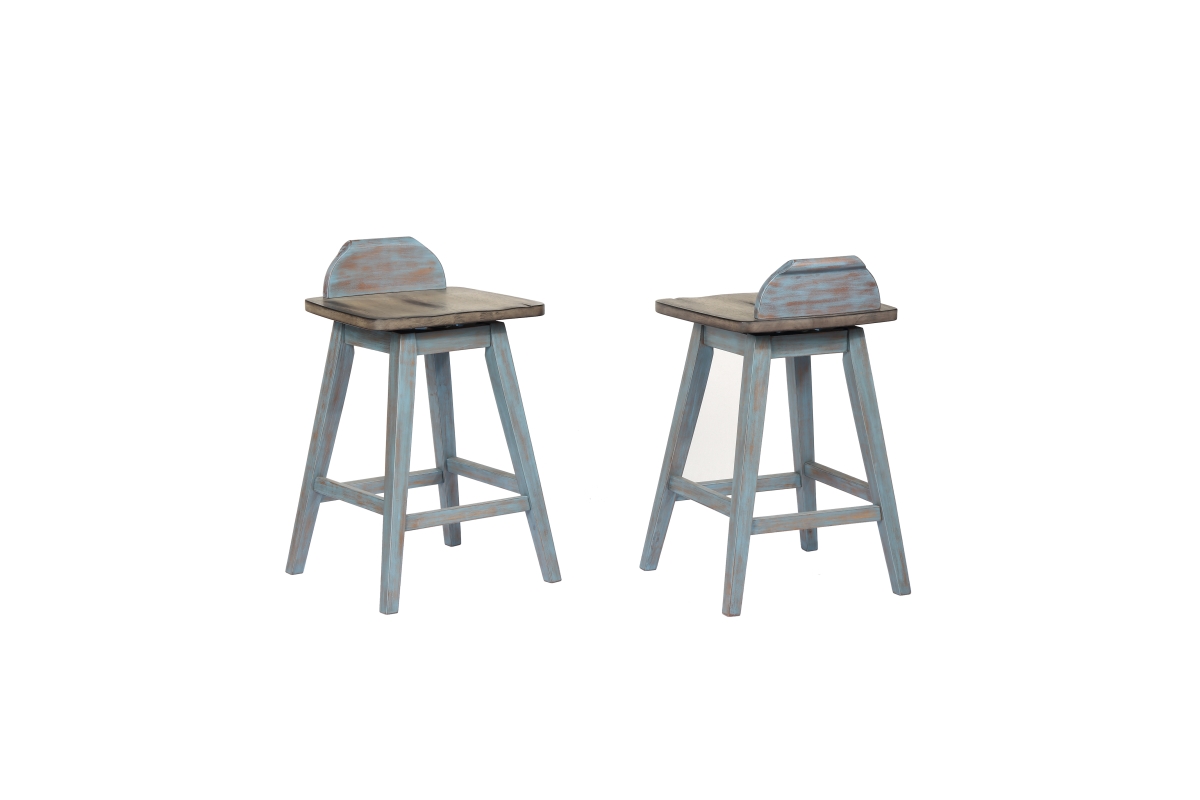 Backless Counter Stool - Distressed Grey & Blue Wash, 28.5 x 17 x 17 in.