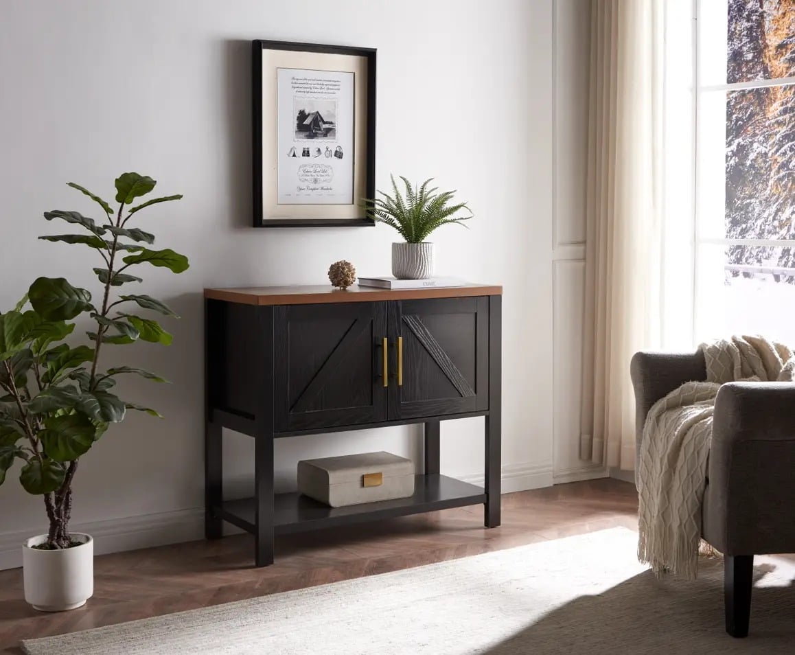 Console Table, Walnut & Black