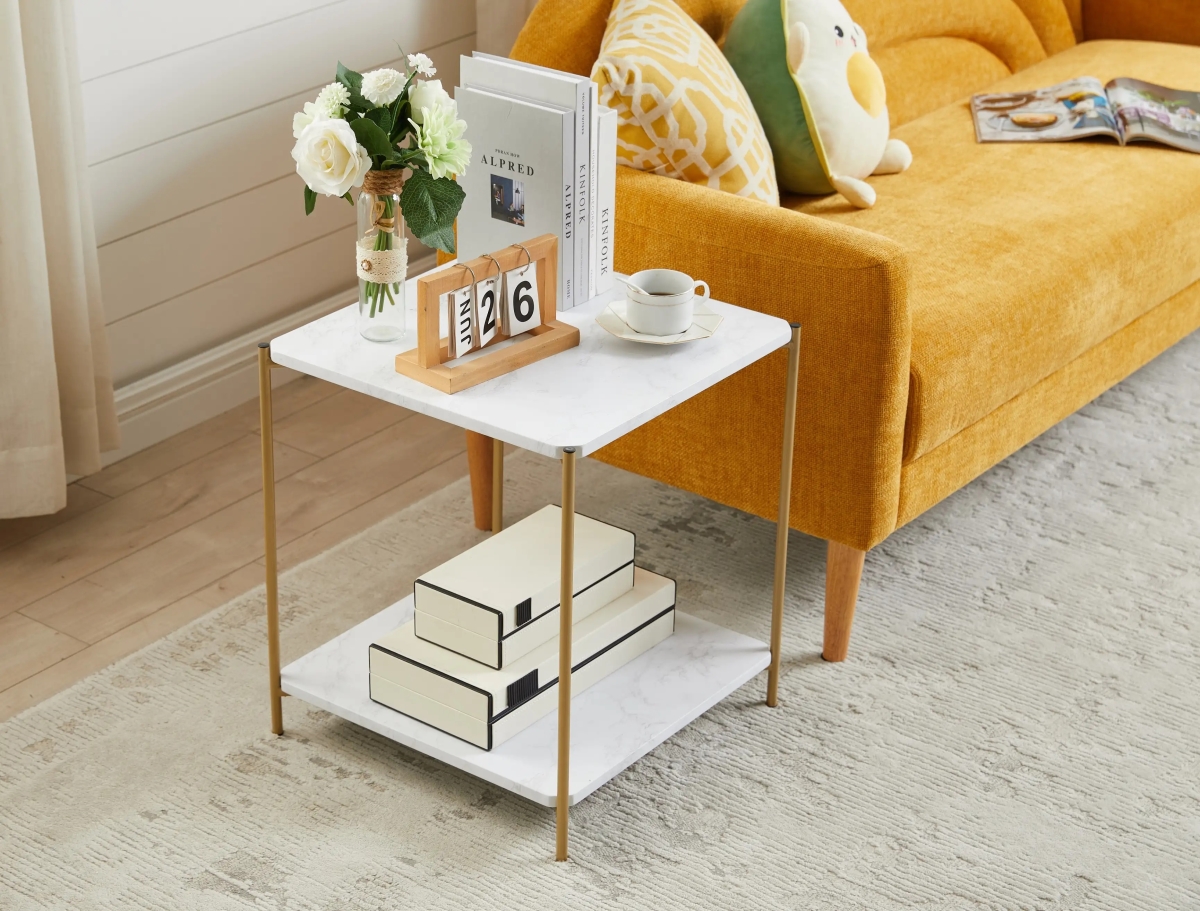 Picture of InRoom Furniture 1384WH-E 18 x 18 x 20 in. End Table&#44; Gold & White Marble