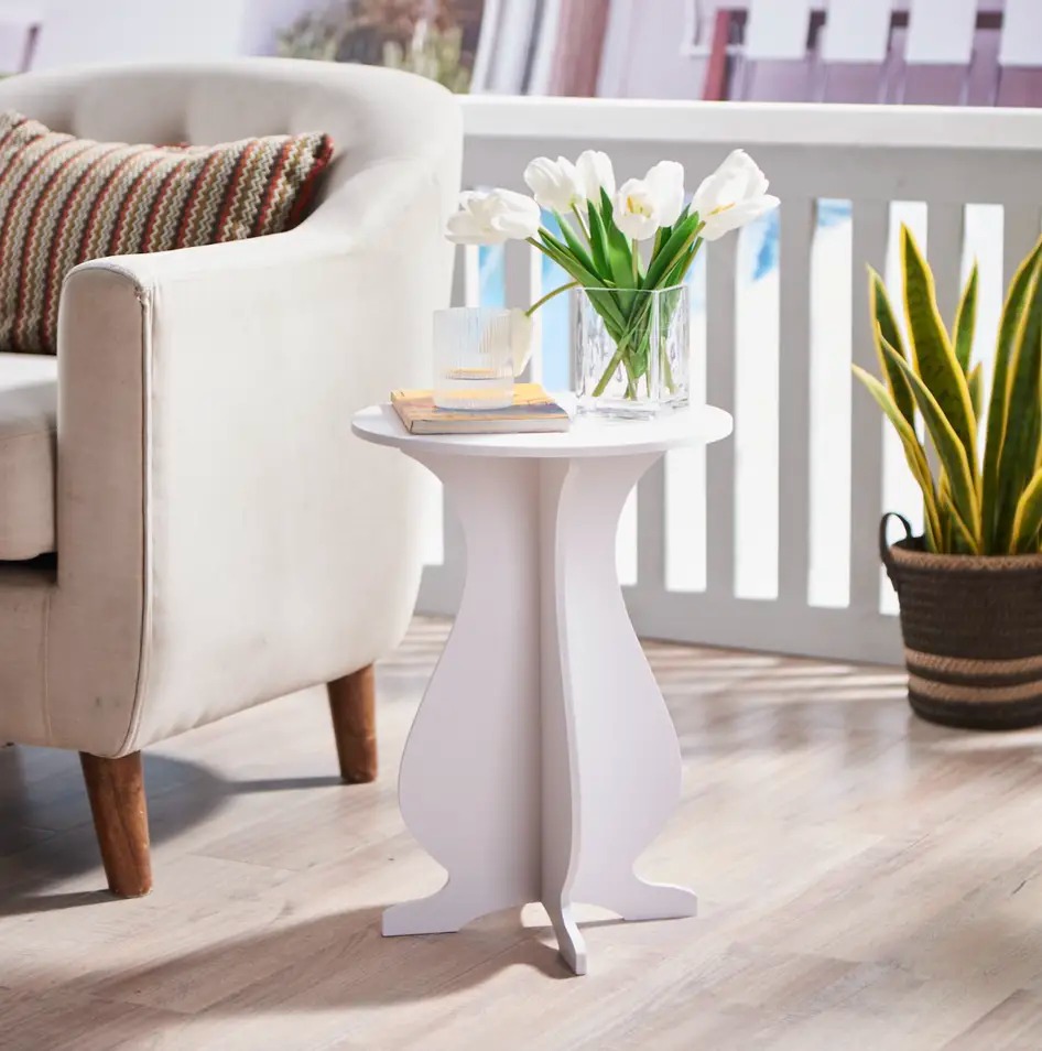 14 x 14 x 19 in. Wood Side Table, White