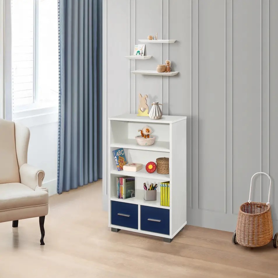 BK6009 Wood Bookcase, White & Blue
