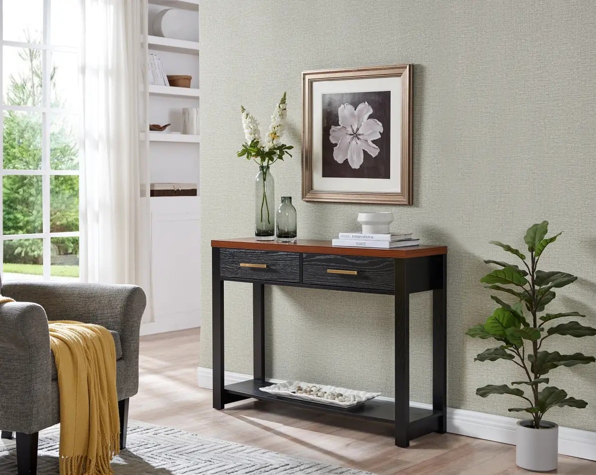 Console Table, Black & Walnut