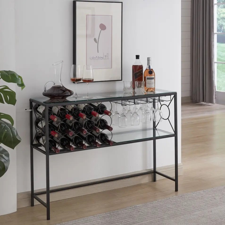 Console Table & Wine Rack, Dark Bronze & Clear